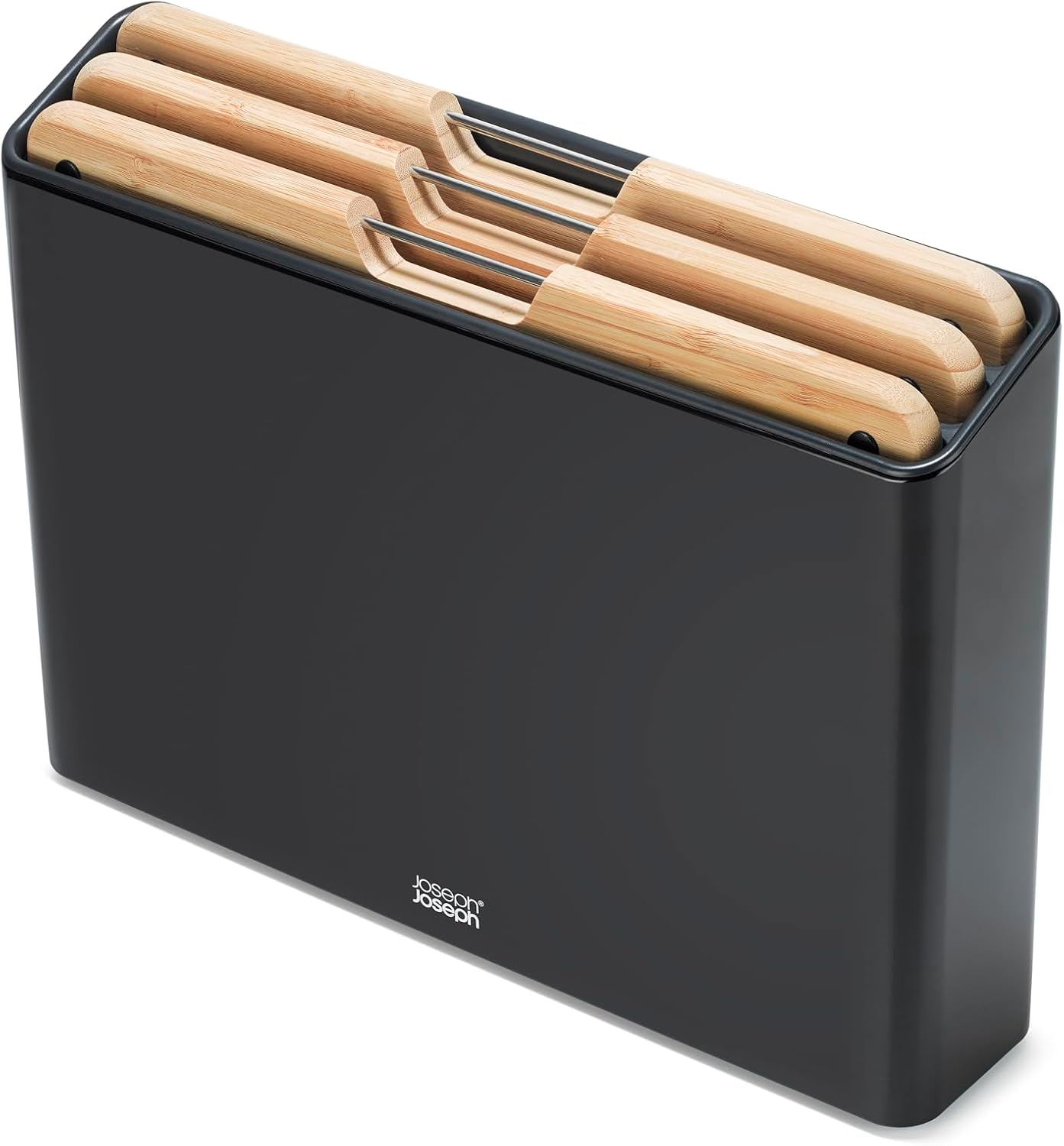Joseph Joseph Folio 4-Piece Colour coded Cutting Board Set, Stainless Steel Slimline case for organized Kitchen storage, Black