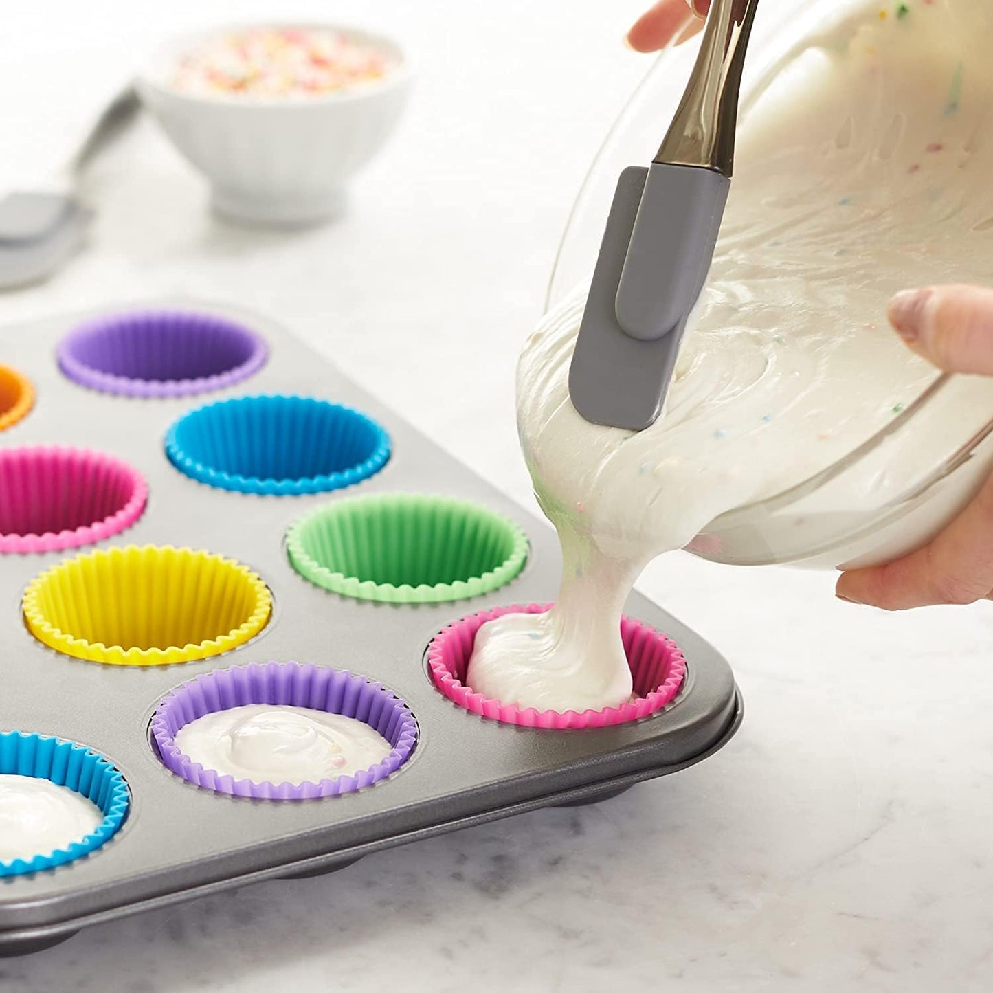 Utoolmart Silicone Cupcake Baking Cups,Reusable Silicone Baking Cups, Non-stick Cupcake Muffin Liners Cake Molds Set, Use As Lunch Box Dividers, 5 Pcs