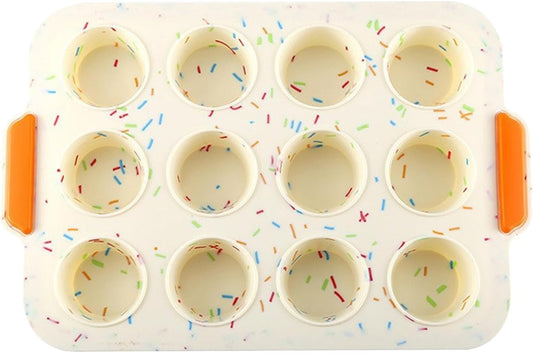 12 Cups Silicone Muffin Pan, Cupcake Pan with Handles, Non Stick Muffin Tray Cupcake Baking Pan for Oven, for Baking Cupcakes, Egg Bites, Oven and Dishwasher Safe(COLOR:as shown)