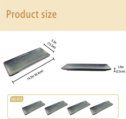 Porcelain Rectangular Plates, Large Cookie Trays, Set of 4, Shatterproof, Dishwasher-Safe, Perfect for Sushi, Baguettes, Snacks, Appetizers, Rolls, or Table Centerpieces.