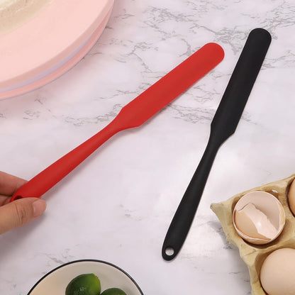 【6 Pack】Silicone Jar Spatula,Cake Cream Butter Spatulas,Icing Spatula,Sourdough Spatula with Long Handle, Jar Scraper Spatula (Black,Red,Orange,Blue,Green,Purple)