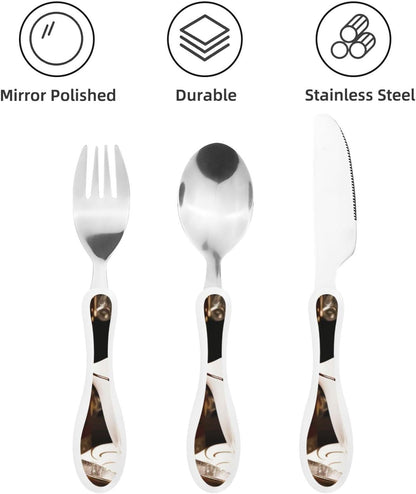 3-Piece Kids Silverware Set With Storage Case, Stainless Steel Reusable Children Safe Knife Spoon Fork Set Cartoon Cute Penguin Children Flatware Set For Kids Lunch Box