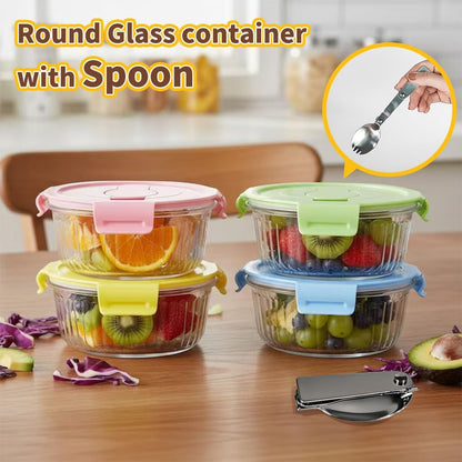 Small Round Glass Food Storage Containers with Lids, 1.5 Cup Round Food Containers set BPA-Free, 12oz Glass Lunch Bowls for Soup Leftover, Microwave, Dishwasher and Freezer Safe (4pack)