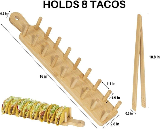 ALEX & EVE HOME Bamboo Taco Holder - 8 Taco Shells, Multi-Use Food & Charcuterie Tray - Great Housewarming Gift & Kitchen Accessory