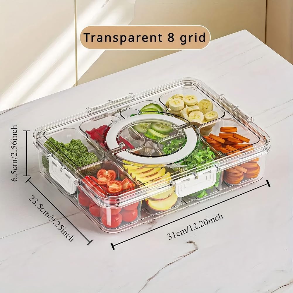 2 Pack Snackle Box Containers, 8 Compartments Divided Serving Tray with Lids & Handles, Portable Snack Storage for Veggies, Fruits, Charcuterie, Candy – BPA-Free, Leak-Proof (8 Sections Each)