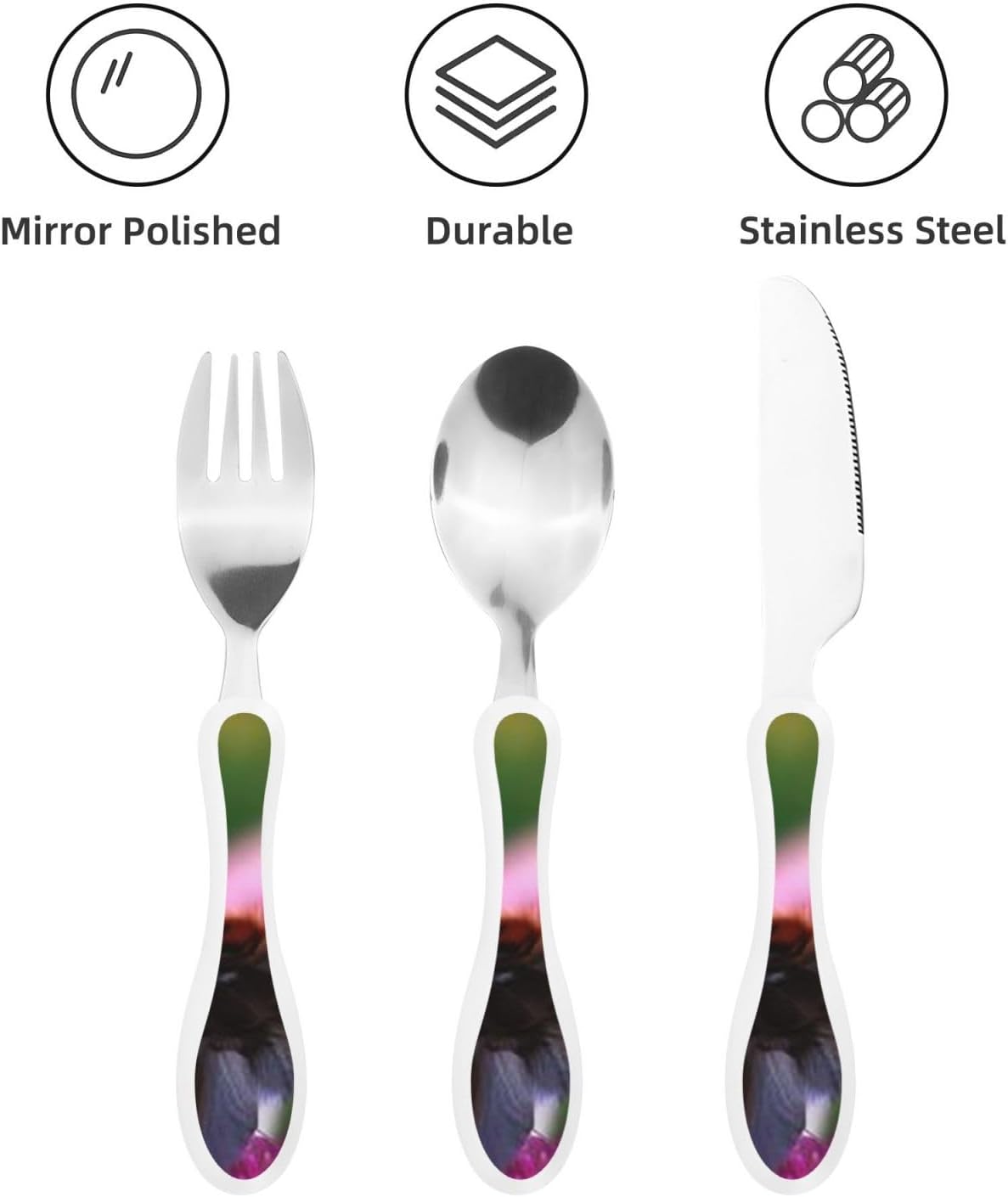 3-Piece Kids Silverware Set With Storage Case, Stainless Steel Reusable Children Safe Knife Spoon Fork Set Chinese Celadon Peacock Children Flatware Set For Kids Lunch Box