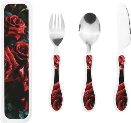 3-Piece Kids Silverware Set With Storage Case, Stainless Steel Reusable Children Safe Knife Spoon Fork Set Samurai Children Flatware Set For Kids Lunch Box