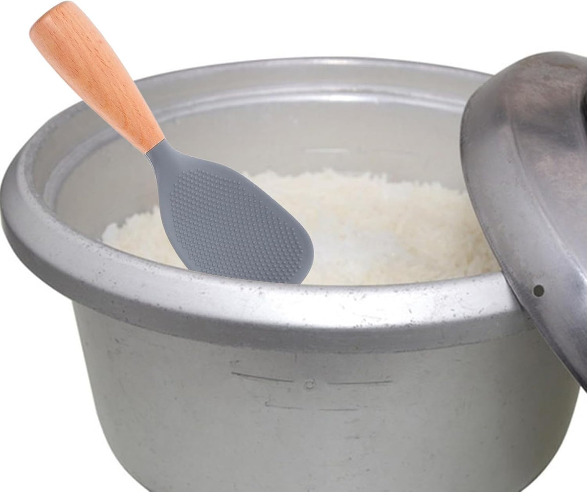 MAGICLULU Silicone Rice Paddle with Wooden Handle, Non Stick Rice Spoon