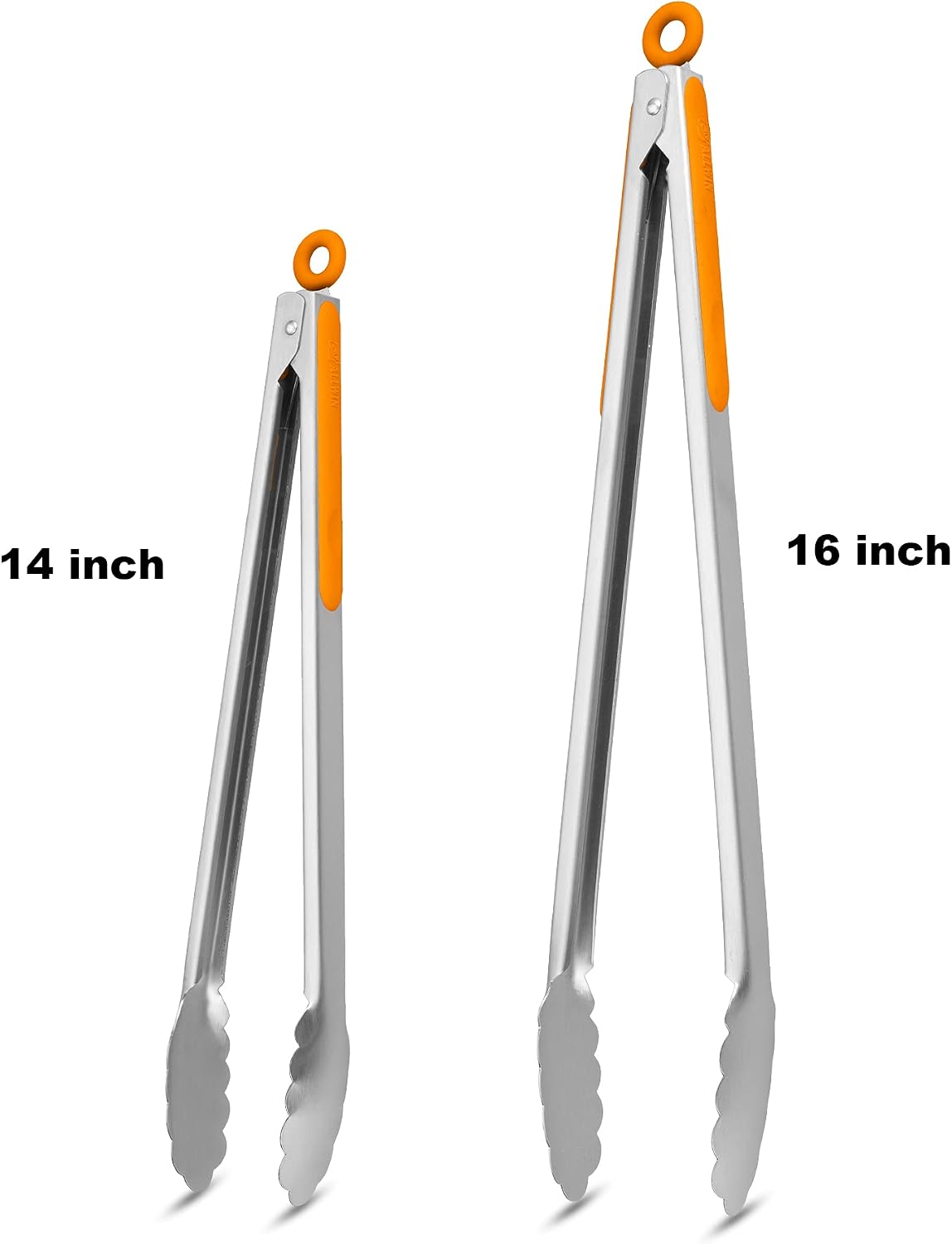 304 Stainless Steel Kitchen Cooking Tongs, 9" and 12" Set of 2 Sturdy Grilling Barbeque Brushed Locking Food Tongs with Ergonomic Grip, Black