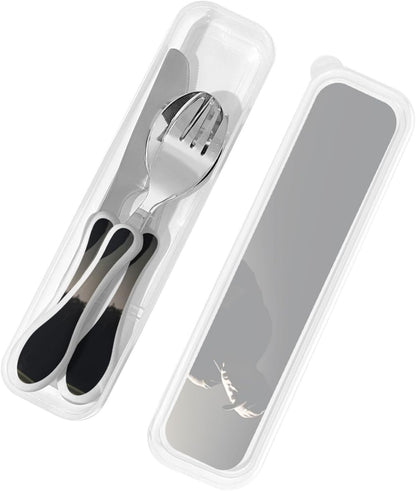 3-Piece Kids Silverware Set With Storage Case, Stainless Steel Reusable Children Safe Knife Spoon Fork Set Cute Kittens Children Flatware Set For Kids Lunch Box