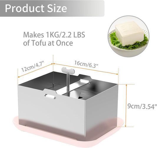 Tofu Press, SUS304 Paneer Maker with Presser Towel and Drip Tray, Fast Water Removal ，Stainless Steel Texture,Versatile for paneer and Chees e Press