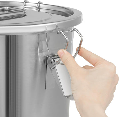 DYNAMI 12.7Gal 304 Stainless Steel Rice Storage Container,Extra Large Food Grade Canister,40-90Lbs Sealed Rice Bucket with Airtight Lid and Locking Buckle,for Rice, Flour, Grain (48L)