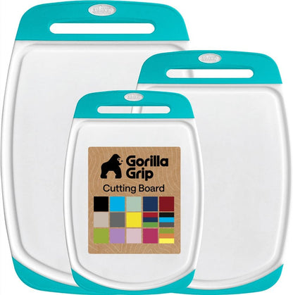 GORILLA GRIP BPA-Free Reversible Kitchen Cutting Board Set of 3, US Designed, Nonporous, Juice Grooves Catch Liquid, Slip Resistant Border, Dishwasher Safe, Durable Large Food Chopping Boards, Black
