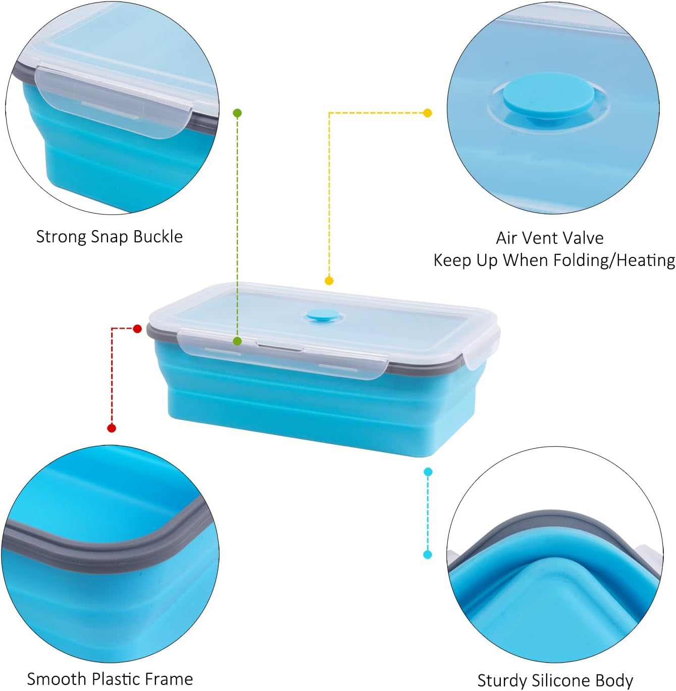 Collapsible Food Storage Containers with Lids, 4 Pack, 40 oz Silicone 1-Compartment Meal Prep Containers Reusable, Lunch Bento Boxes for Adults, Microwave Freezer Dishwasher Safe, BPA-Free, Black
