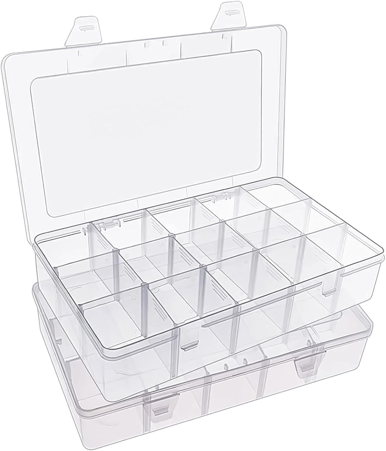 SGHUO 3 Pack 15 Grids Large Plastic Storage Organizer Box,15 Compartments with Dividers for Tackle Box, Beads, Washi Tape, Ribbon, Crafts, Art Supply 10.9X6.5X2.2inch