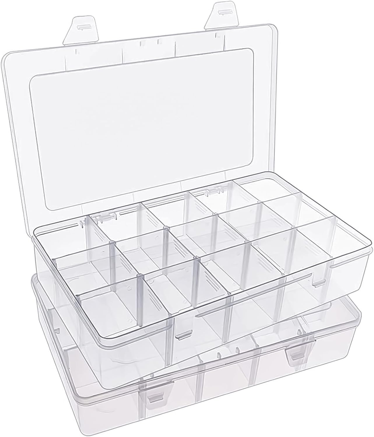 SGHUO 3 Pack 15 Grids Large Plastic Storage Organizer Box,15 Compartments with Dividers for Tackle Box, Beads, Washi Tape, Ribbon, Crafts, Art Supply 10.9X6.5X2.2inch