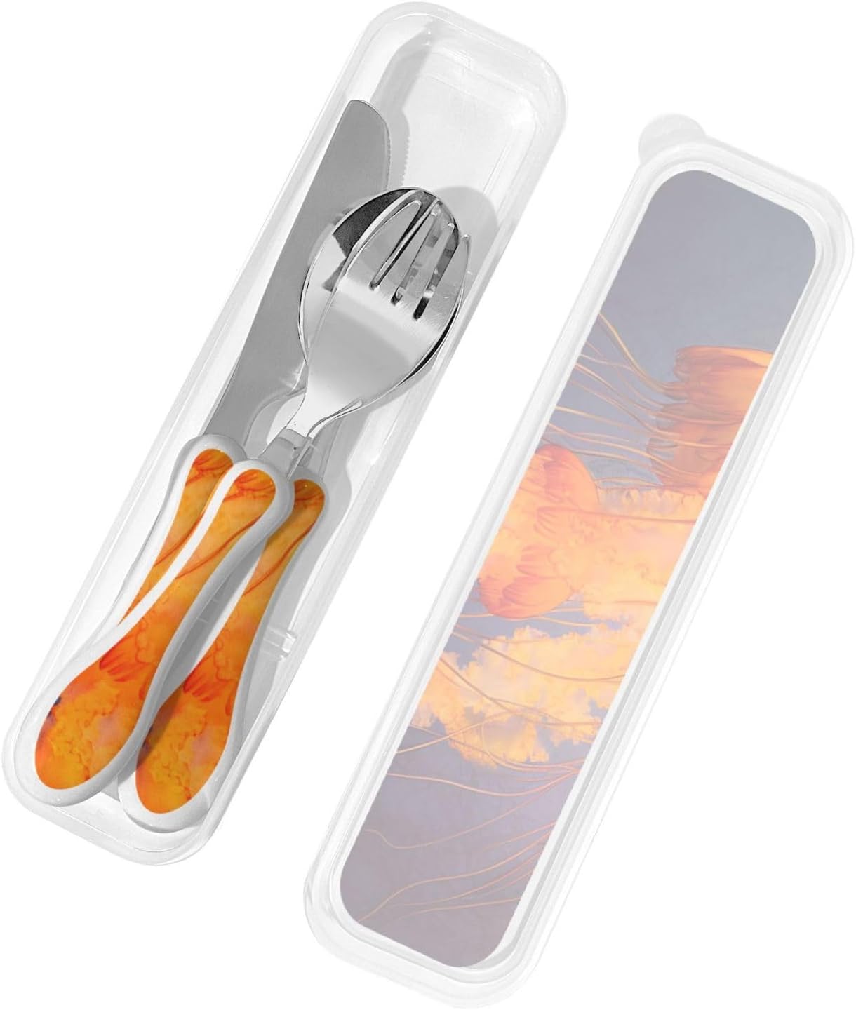 3-Piece Kids Silverware Set With Storage Case, Stainless Steel Reusable Children Safe Knife Spoon Fork Set Blue Active Girl Running Sunset Children Flatware Set For Kids Lunch Box - Colors C