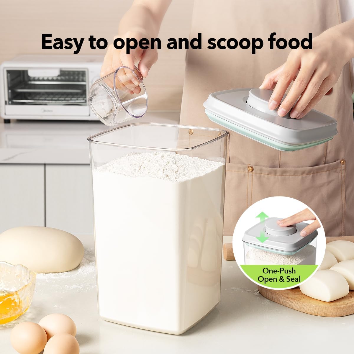 Ankou Airtight Container Set - (380ml 4 Pcs) Stackable One Button Openning Food Containers for Snacks Candy Salt Herbs Spices BPA-Free Tranparent (0.32 QT * 4)