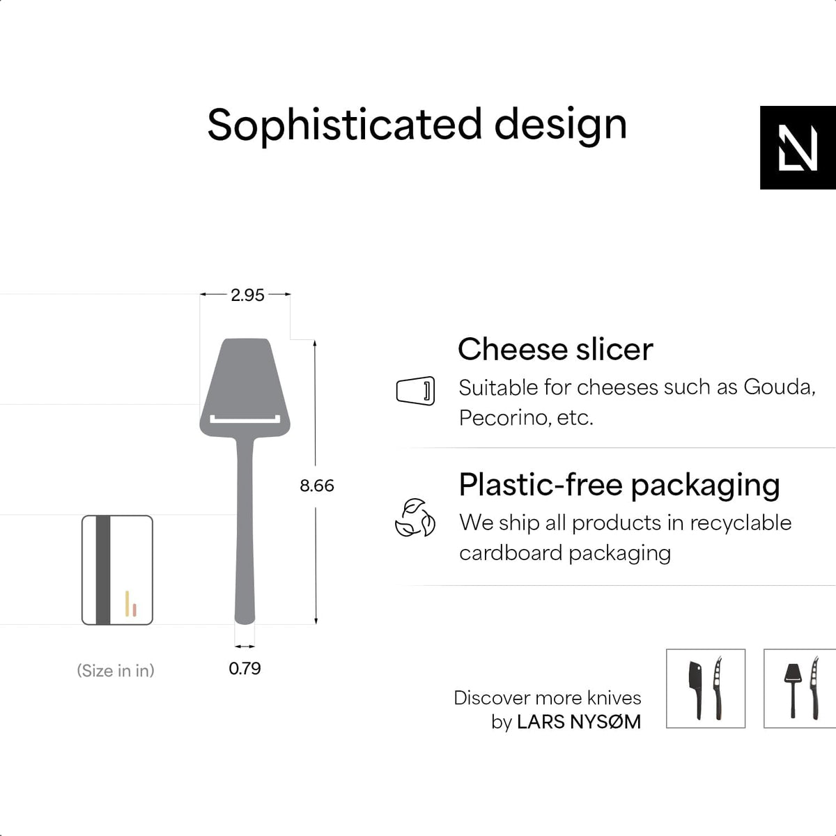LARS NYSØM Cheese Knife Set Edge 2 pcs. I Cheese Knife Set Made of Stainless Steel I Premium Gift Box I Perfect as Christmas Gift (Carbon Black)