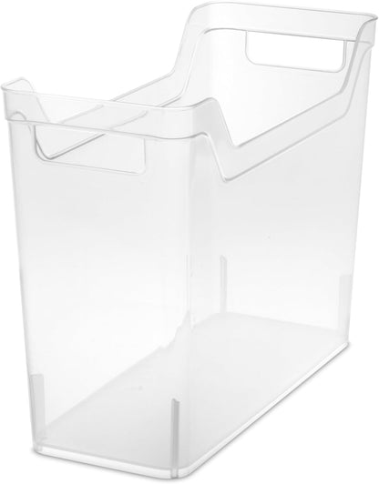 Sterilite Narrow Shelf Bin with Handles, Plastic Storage Container for Organizing Shelving, Closet, Pantry, and Countertops, Clear, 6-Pack