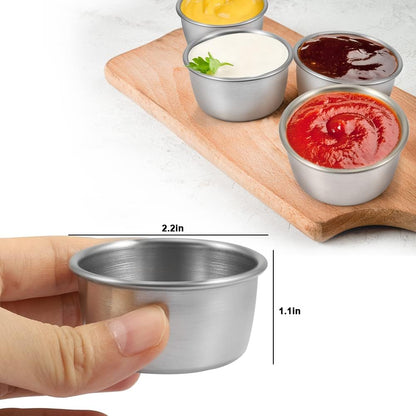 Ramekin Sauce Dipping Bowl Mini Sauce Cups Pudding Condiment Cups for Home Party Stainless Steel (Sliver 12 Pack 50ml)