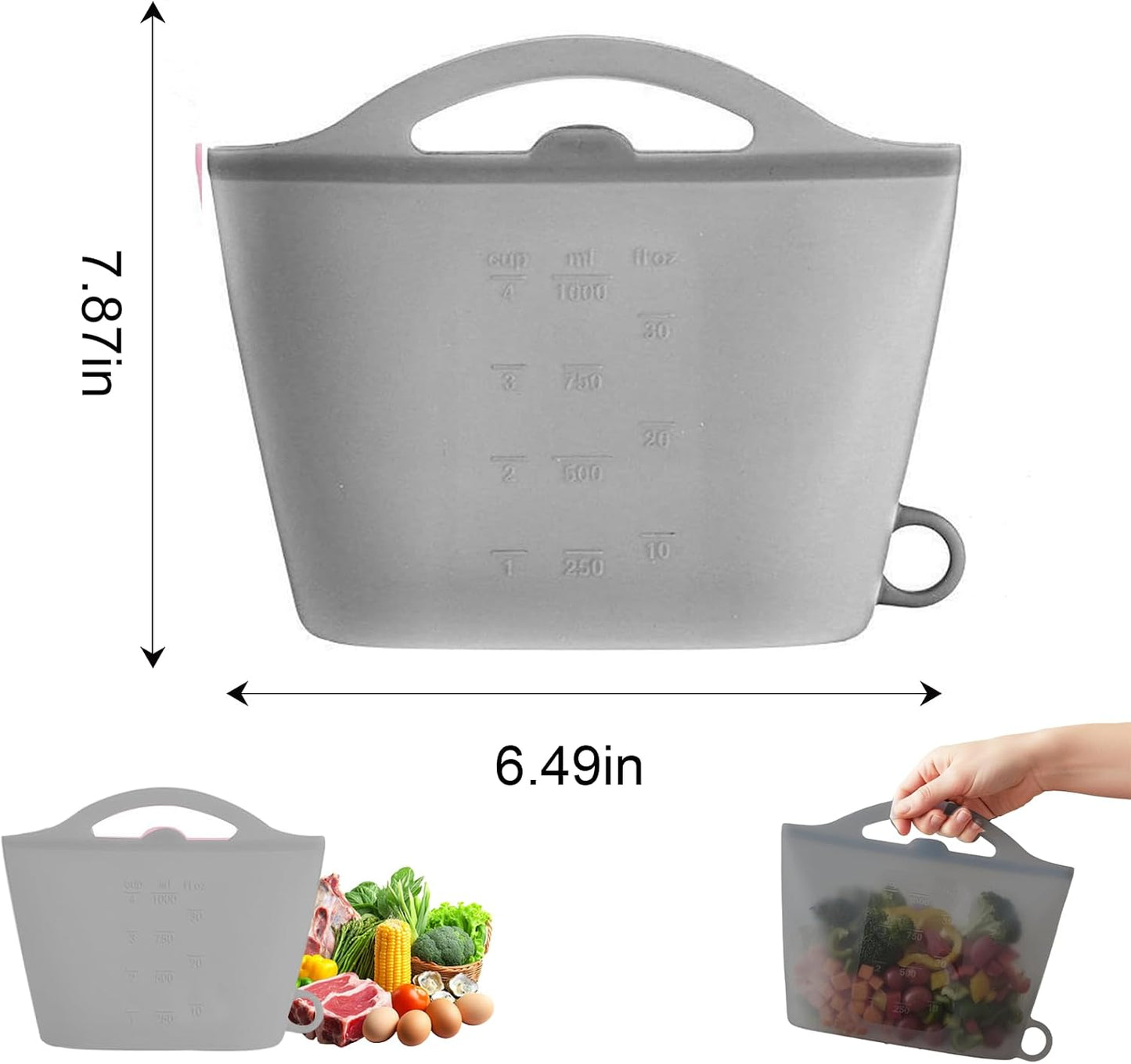 3-Piece Silicone Food Storage Containers Set Leakproof Reusable Kitchen Pantry Freezer Organization Stackable(Transparent)