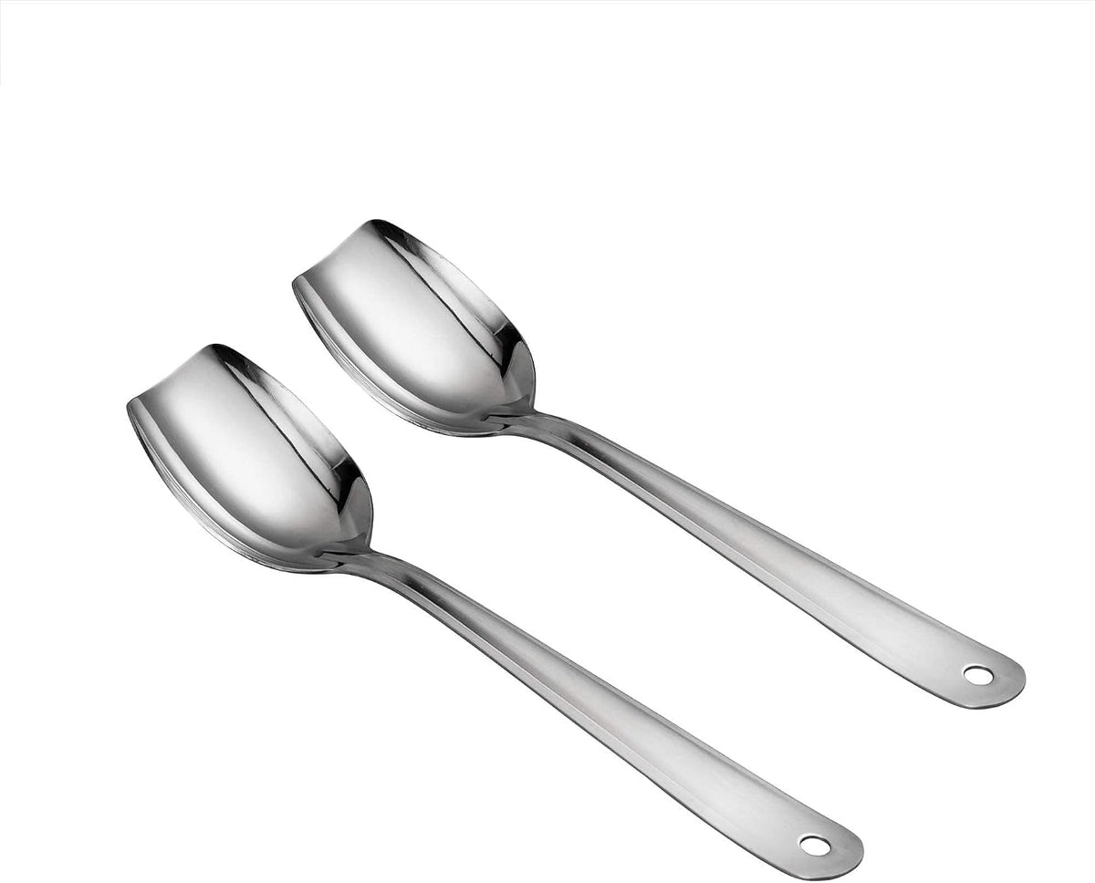 IMEEA 10 Inch Flat Bottom Scraping Cooking Spoon Set of 2, 18/8 Stainless Steel Slotted & Solid Stirring Spoon, Flat Edge Kitchen Spoon for Stir Fry, Sauce, Soup, Instant Pot