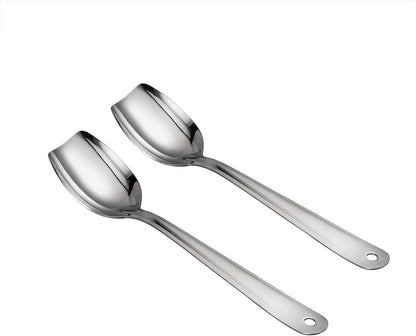 IMEEA 10 Inch Flat Bottom Scraping Cooking Spoon Set of 2, 18/8 Stainless Steel Slotted & Solid Stirring Spoon, Flat Edge Kitchen Spoon for Stir Fry, Sauce, Soup, Instant Pot