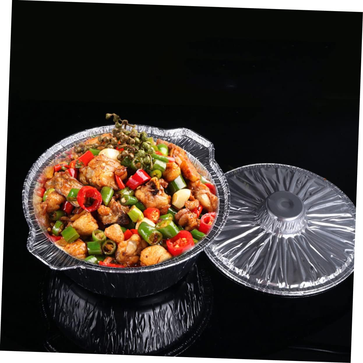 Round Foil Baking Pan Lid Heavy Duty Tin Foil Dish for Oven Cooking Large Capacity Food Prep Tray for Roasting Fish and Meat Disposable Aluminum Container