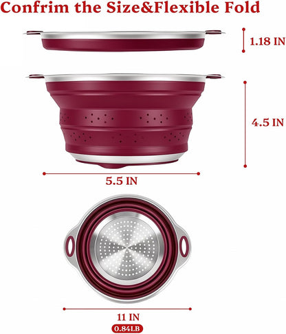 Collapsible Colander Set with Silicone Mat,2-in-1 Stainless Steel Colander for Kitchen, Foldable Metal Colander, Space-Saving for Pasta Veggies Fruit(NAVY BLUE)