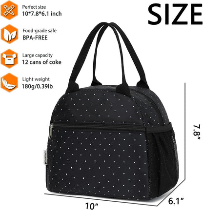 GYEUKHAM Lunch Bag Women, Lunch Box for Adult Men Kids Girls, Small Cute Lunchbox Tote Large Capacity Insulated Lunch Container Cooler for Work School Picnic Travel, Black White Stripes