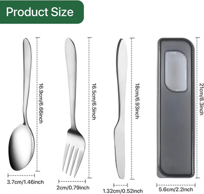 Reusable Travel Utensils with Case, 4pcs Portable Cutlery Set, Knives Fork and Spoon Set for Lunch Box, Portable Silverware Set for Travel Camping Picnic Hiking Office