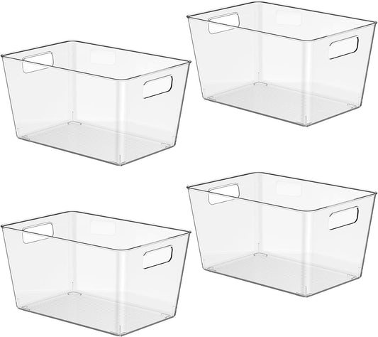 12 Pack Clear Plastic Storage Bins, 11" Large Pantry Organizer Bins with Handles, Plastic Containers for Refrigerator,BPA-Free Perfect for Kitchen,Fridge,Cabinet,Pantry,Bathroom,Closet Organization