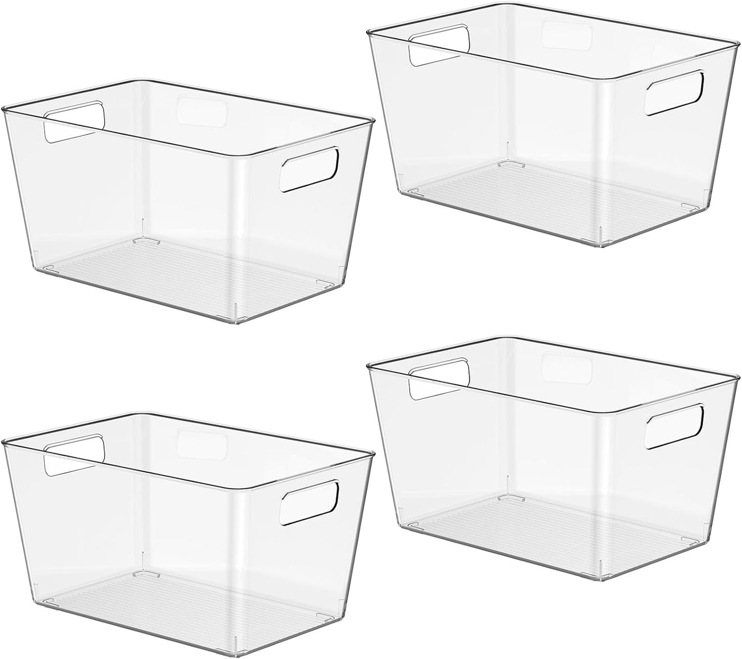 6 Pack Clear Plastic Storage Bins, 11" Large Pantry Organizer Bins with Handles, Plastic Containers for Refrigerator,BPA-Free Perfect for Kitchen,Fridge,Cabinet,Pantry,Bathroom,Closet Organization