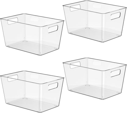 6 Pack Clear Plastic Storage Bins, 11" Large Pantry Organizer Bins with Handles, Plastic Containers for Refrigerator,BPA-Free Perfect for Kitchen,Fridge,Cabinet,Pantry,Bathroom,Closet Organization