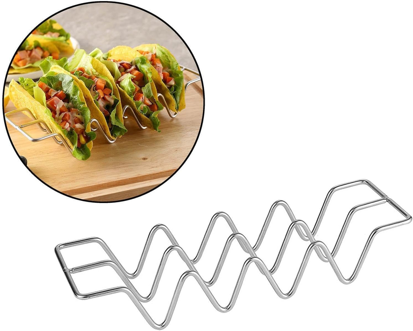 Dependable Industries inc. Essentials 3-Pack Stainless Steel Taco Holder Stand – Holds 4 Tacos Each, Oven & Grill Safe, Dishwasher-Safe Metal Taco Tray for Hard & Soft Shells, Taco Bar Serving Rack