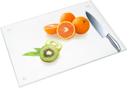 JAMBALAY Tempered Glass Cutting Boards for Kitchen, 16"x12" Clear Glass Cutting Board Set, 2Pcs Chopping Board with Rubber Non Slip Feet, Heat Resistant, Shatter Resistant, Dishwasher Safe