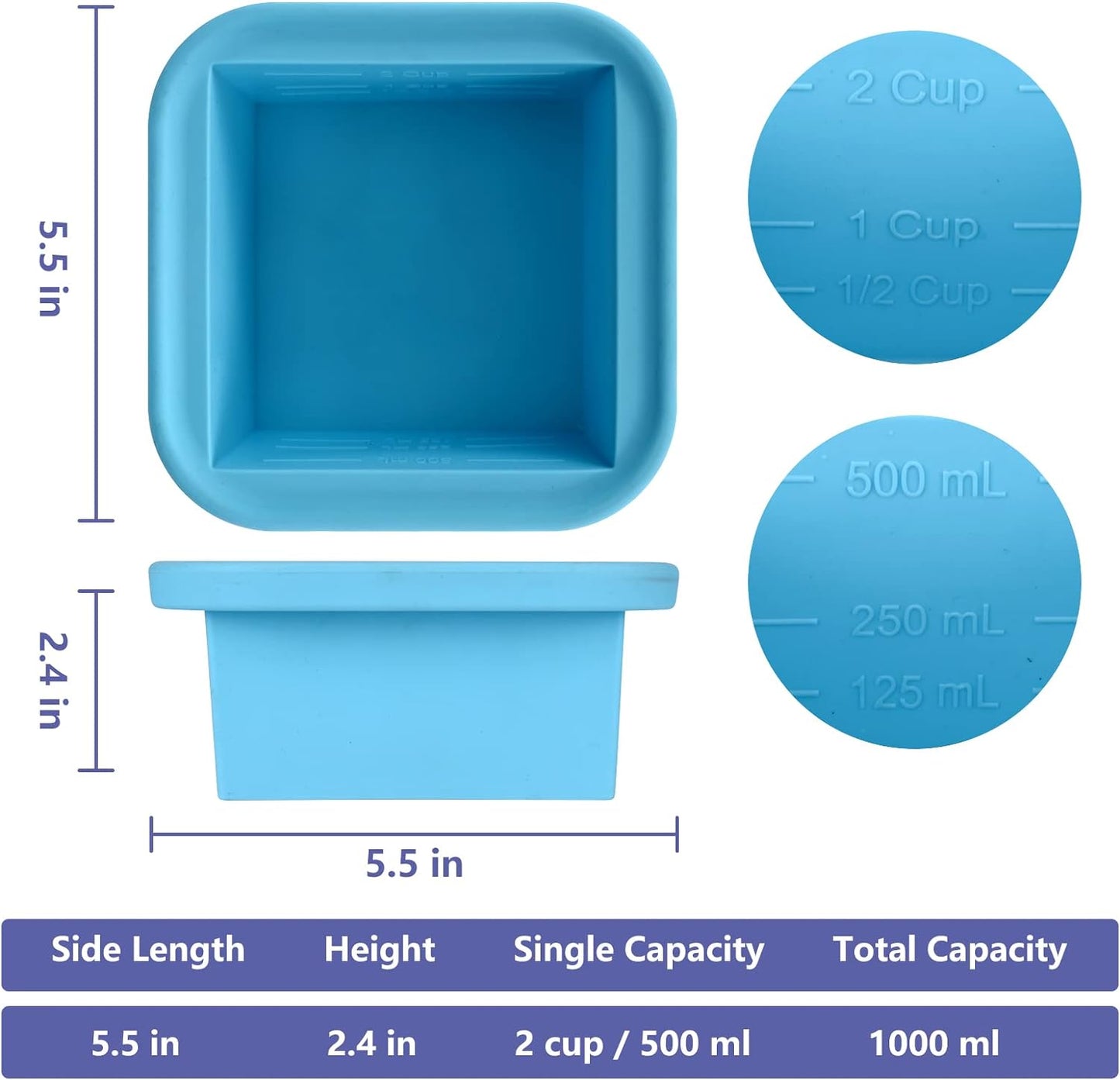 2 Cup Silicone Freezer Trays with Lid 4 Pack Silicone Freezer Molds soup freezer containers Make 4 Perfect Soups, Broths, Stews, Sauces, Curries