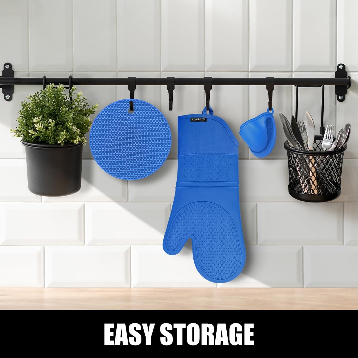 RORECAY Silicone Oven Mitts and Pot Holders Sets, Gloves for Kitchen, Beige