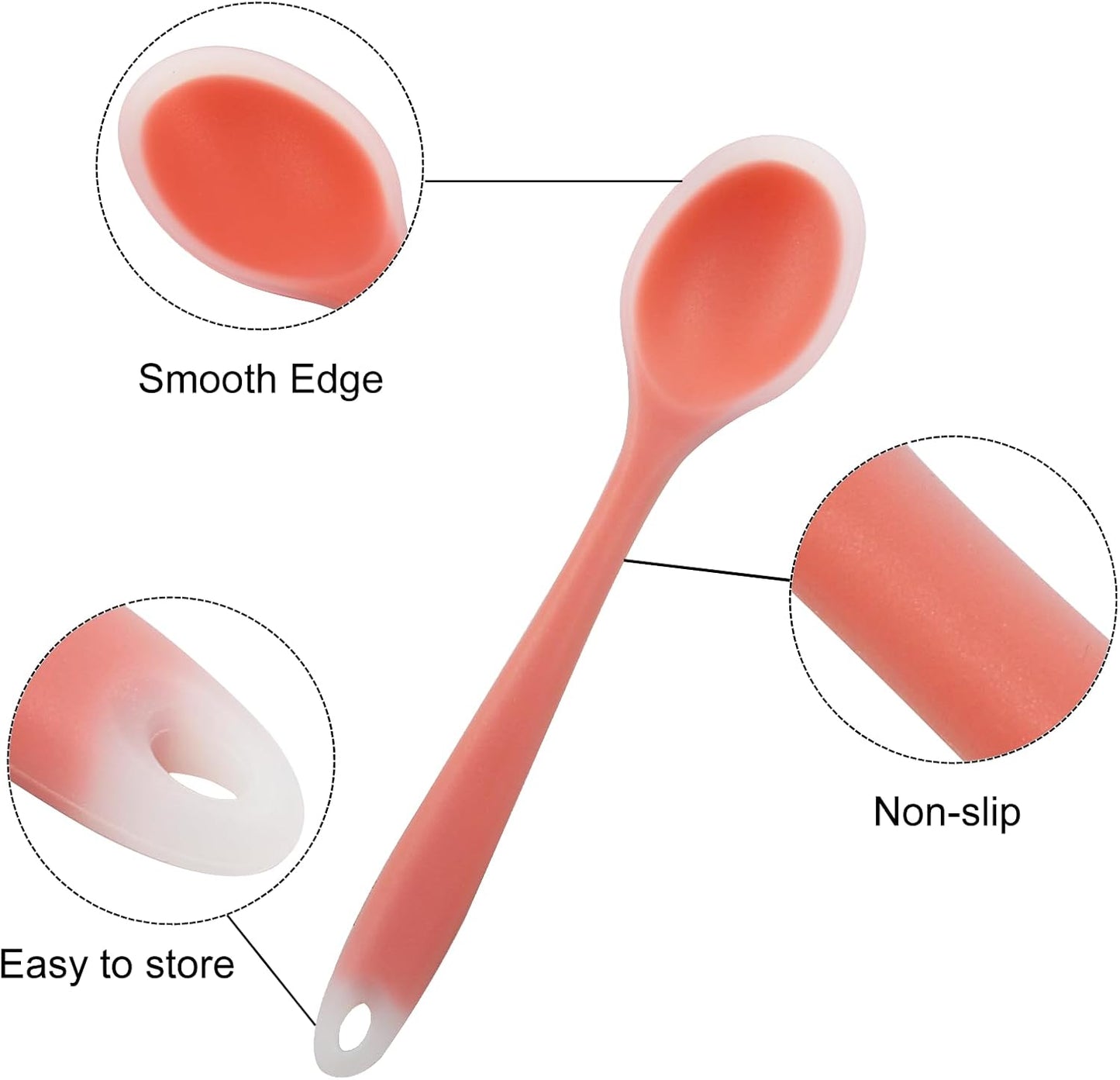 Jiozermi 6 Pcs Small Silicone Spoons for Cooking, Heat Resistant Kitchen Utensils, Cooking Kitchen Spoon for Mixing Baking, Transparent Red, Green, Yellow, Purple, Orange, Blue