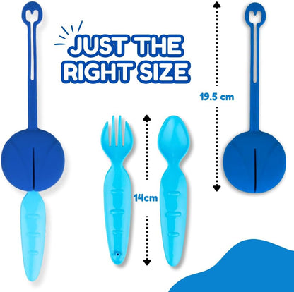 Kids Utensils for Lunch Box with Silicone Case, BPA-Free Spoon and Fork Set for Toddlers, Portable Travel Utensils for School, Daycare & On-the-Go, Dishwasher Safe - Blue