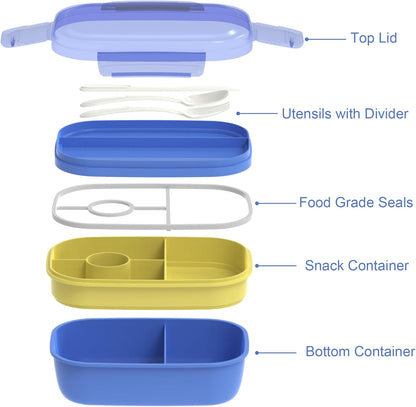 JBGOYON® Bento Lunch Box with Bag - All-in-One Stackable Lunch Containers with 3 Layers for Adults & Kids, 1900 ML Modern Bento-Style Design, Built-in Utensil Set, Lunch Bag (Purple)