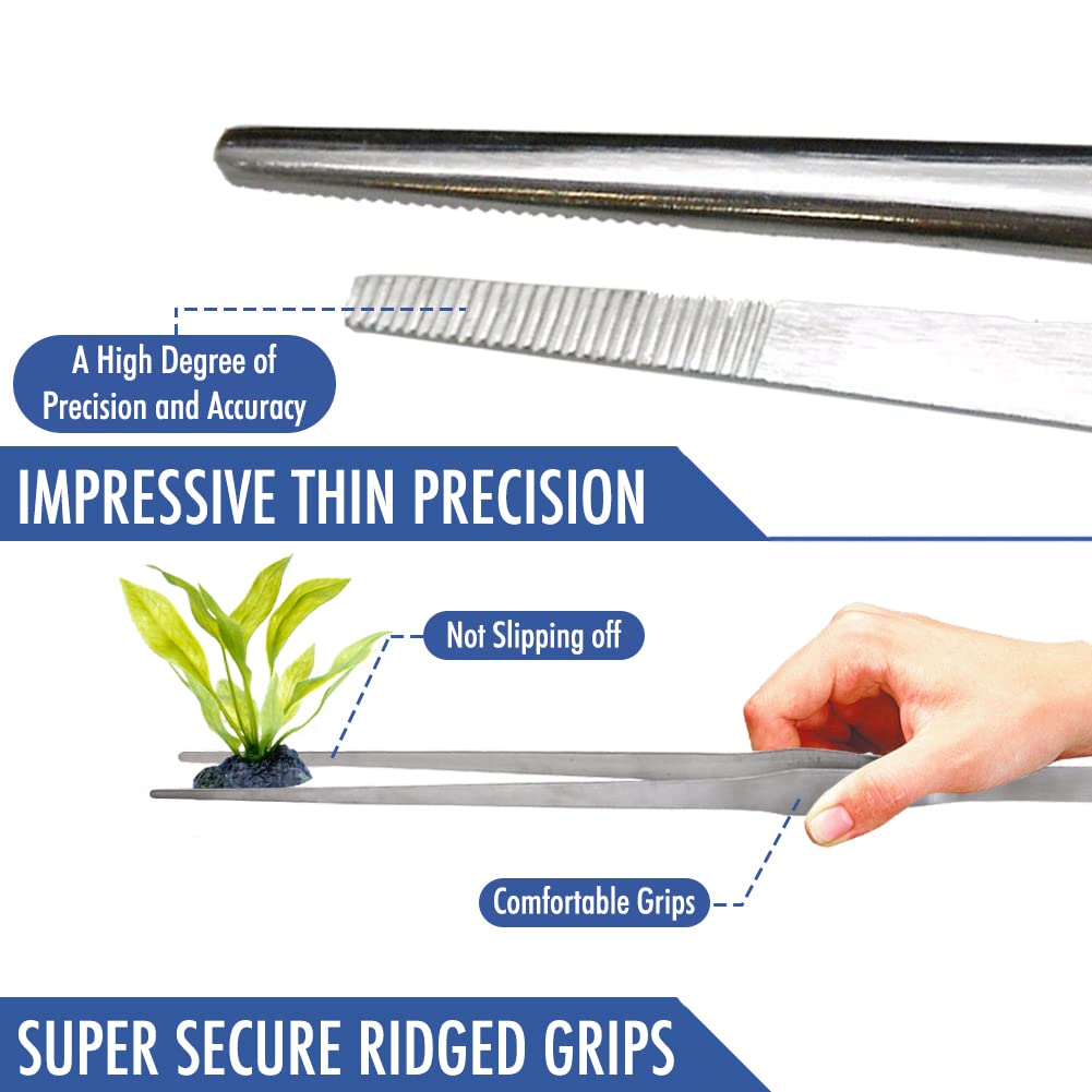 12 Inch Kitchen Long Tweezers Tongs, Cooking Tweezers Stainless Steel, Ideal for Meat Pasta Plating Pinching Delicate Small Pieces of Food