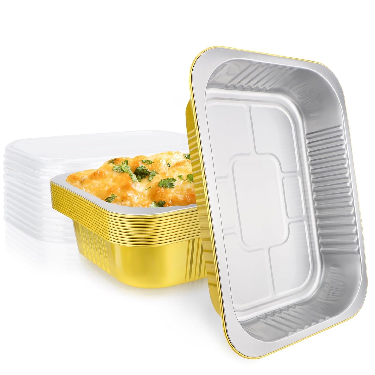 EUSOAR Aluminum Pans with Lids, 50pack 32oz Small Disposable Foil Loaf Cake Food Storage Pans, Catering Party Meal Prep Freezer Drip Pans for Microwave Oven Safe Cooking,Baking,Heating,Takeout