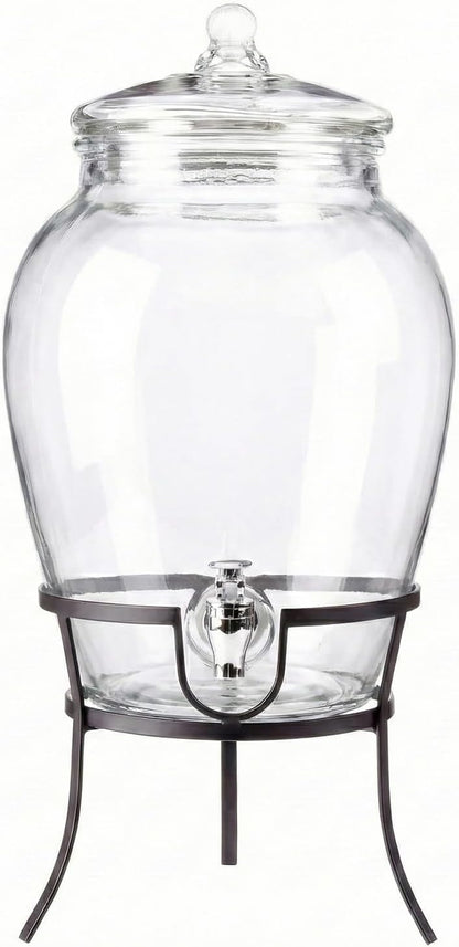 Style Setter Beverage Dispenser Cold Drink Dispenser Glass Jug, Metal Stand & Leak-Proof Acrylic Spigot Great for Parties, Weddings & More (With Metal Rack)