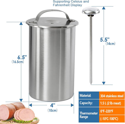 Stainless Steel Ham Maker Meat Press Cooker for Making Healthy Homemade Deli Meat with Thermometer - Kitchen Bacon Pressure Cookers Boiler Pot Pan Stove