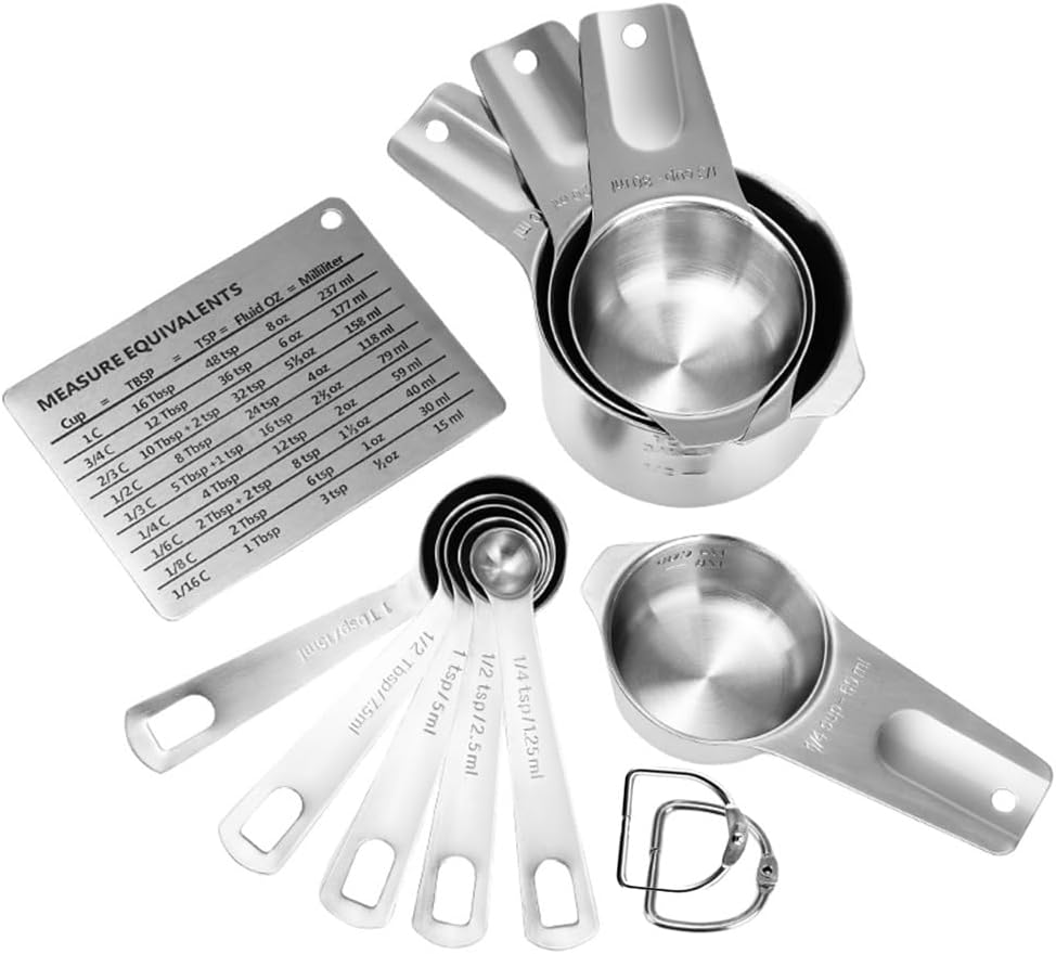 Measuring Cups and Spoons Set Heavy Duty 304 Metal Stainless Steel Measuring Cup Spoon Kitchen Gadgets for Cooking Baking (Set of 17)