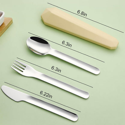 Utensils for Lunch Box Accessories, DEVICO Travel Silverware Set with Case, Camping Flatware Include 18/8 Stainless Steel Knife Fork and Spoon Set, Reusable Portable Cutlery Set for School (Teal)