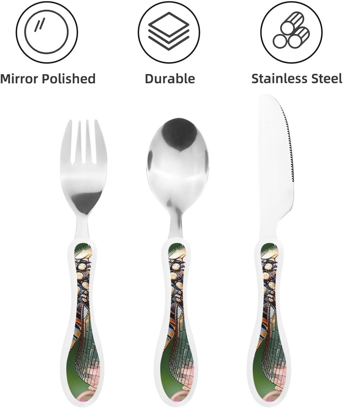 3-Piece Kids Silverware Set With Storage Case, Stainless Steel Reusable Children Safe Knife Spoon Fork Set Dragonfly Insects Flowers Children Flatware Set For Kids Lunch Box