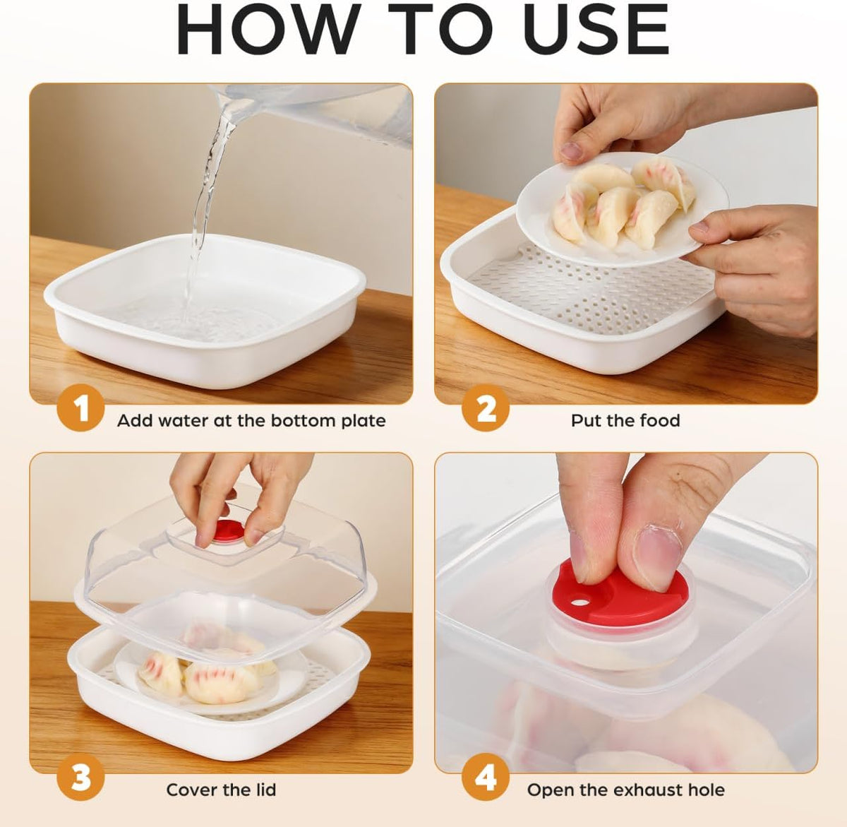 MAGICLULU Microwave Vegetable Steamer with Lid and Tray - 8.26" Square Microwave Heating Bowl for Fish, Dumplings, Meat - Micro Cookware for Cooking for Home, Gem, Office Kitchen (White)